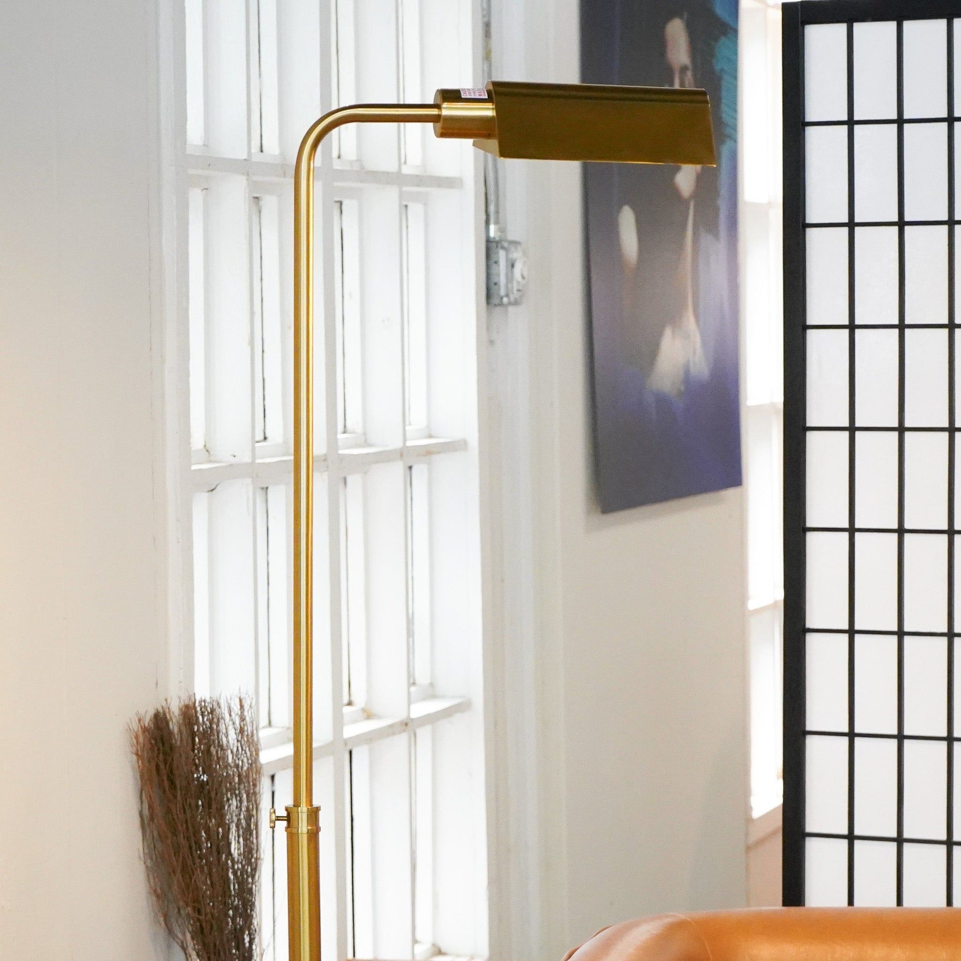 Elara floor lamp gold metal with curved stem and rectangular shade by HouseOfZazla on Tampa Home & Garden Store