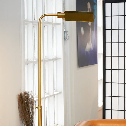 Elara floor lamp gold metal with curved stem and rectangular shade by HouseOfZazla on Tampa Home & Garden Store