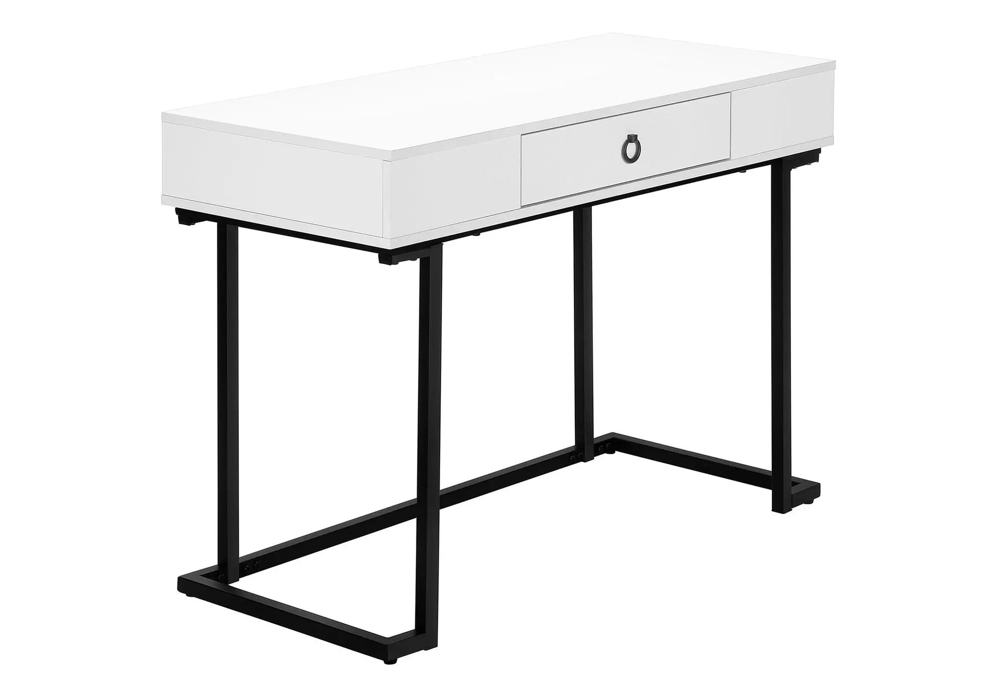 Computer desk glossy white with storage drawer on a black metal frame by Unique Piece Furniture on Tampa Home & Garden Store