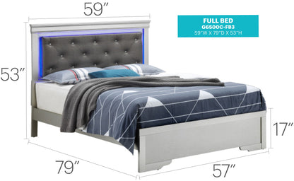 LED Elegant Bed full-size with tufted gray upholstered headboard and blue LED edge lighting by HouseOfZazla on Tampa Home & Garden Store