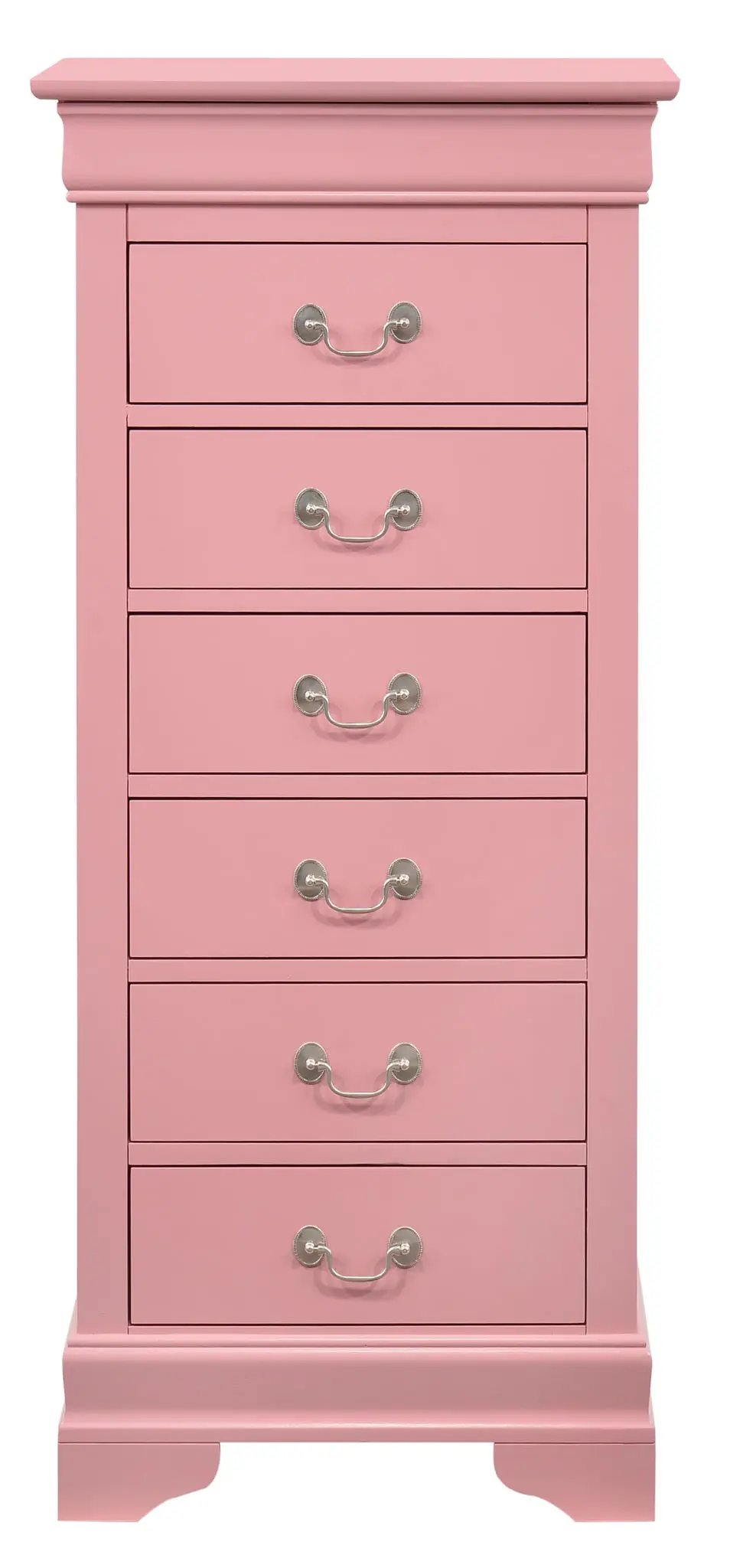 Traditional Style Lingerie Chest pink finish with silver cup handles, 7-drawer storage on Tampa Home & Garden Store