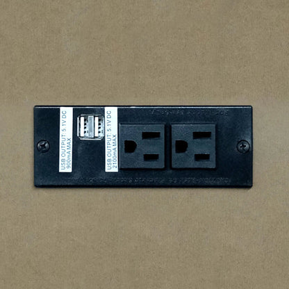2 Drawer Nightstand taupe back panel with USB charging module and outlets, black hardware on Tampa Home & Garden Store