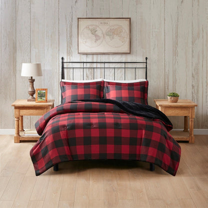 King/Cal King HouseOfZazla red buffalo plaid faux wool to faux fur down alternative comforter set on Tampa Home & Garden Store