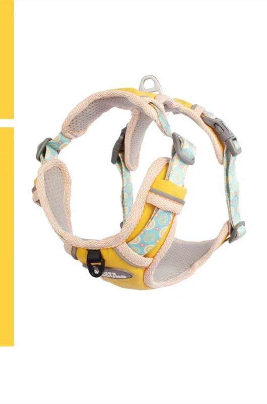 The Dog's Chest Strap Goes Out And Walks Leash by Pet Zen yellow-teal padded harness on Tampa Home & Garden Store