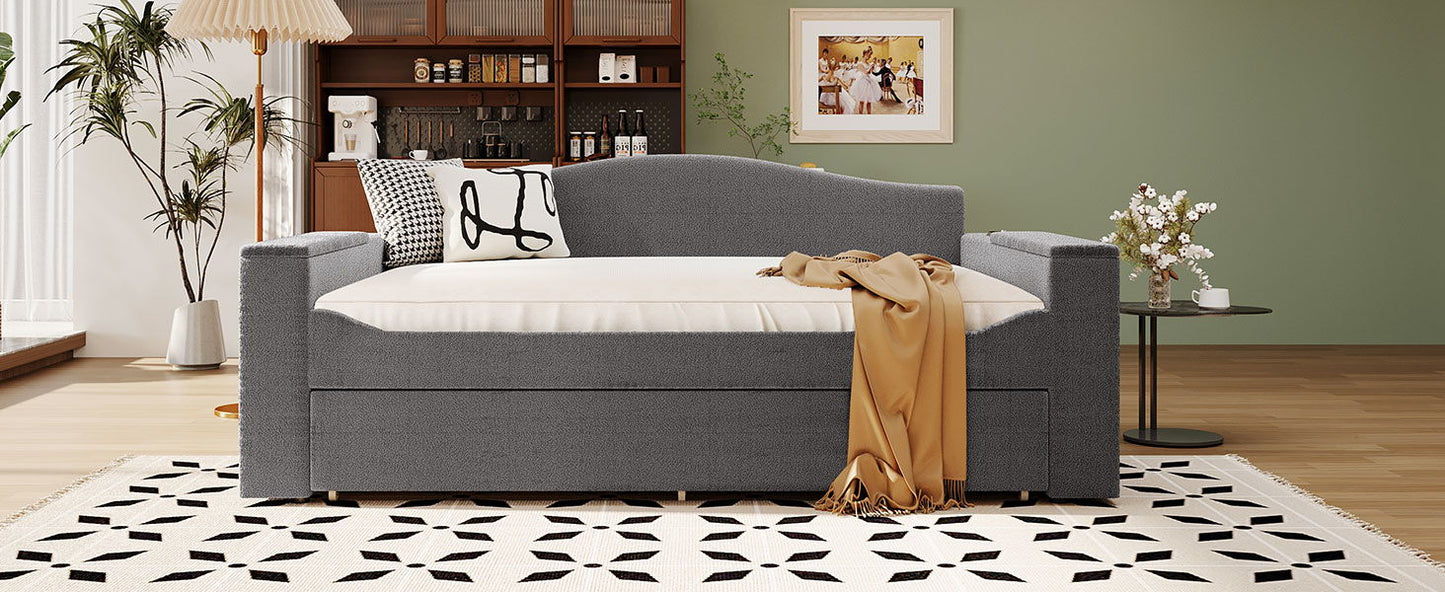 Upholstered grey daybed with storage and trundle by HouseOfZazla in a modern bed frame on Tampa Home & Garden Store