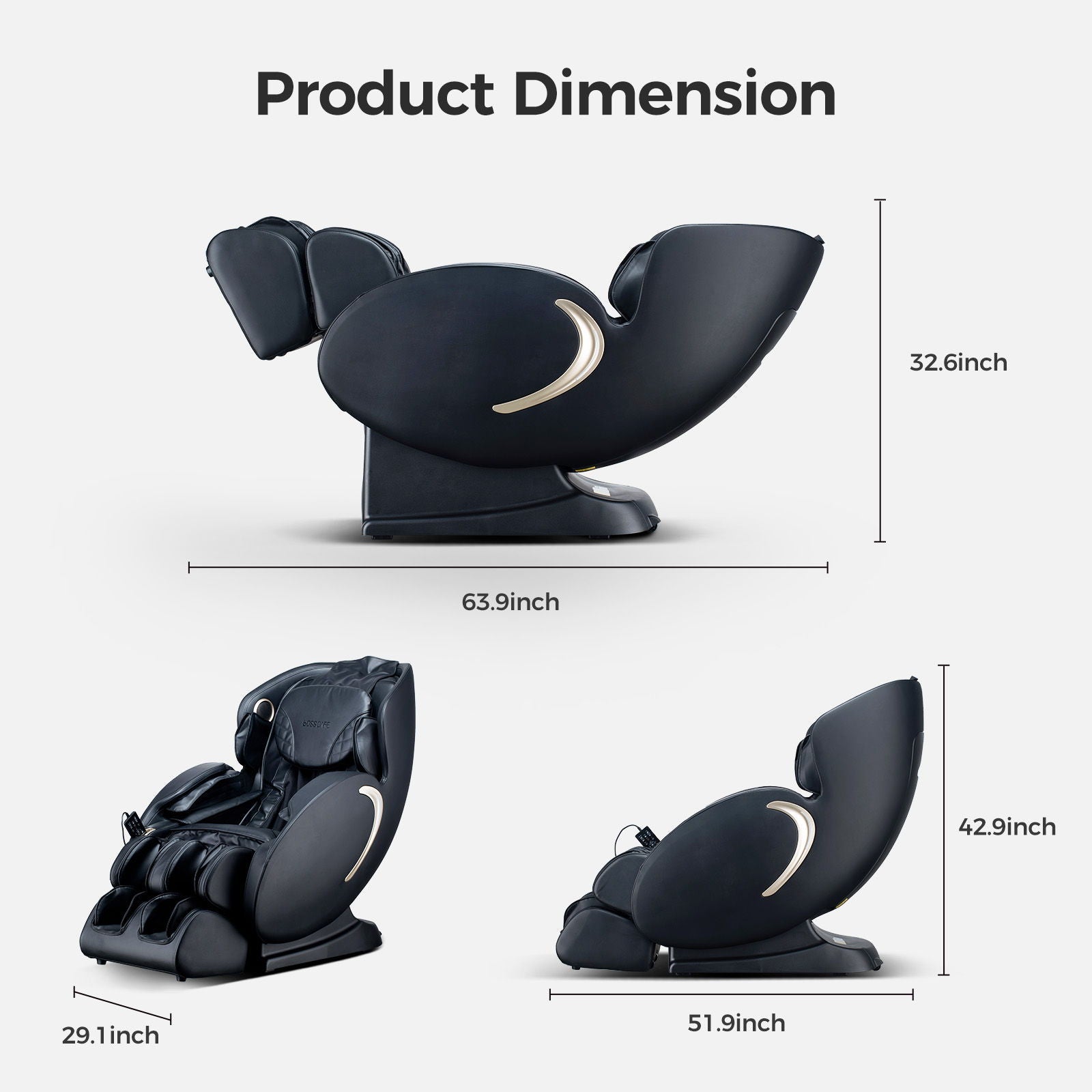 Bosscare 3D Zero Gravity Massage Chair dark navy full-body Shiatsu recliner with app on Tampa Home & Garden Store