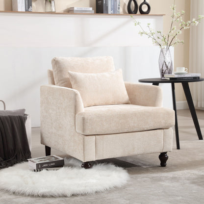 Modern Mid Century Wood Frame Armchair with Tufted Design in beige fabric by HouseOfZazla on Tampa Home & Garden Store