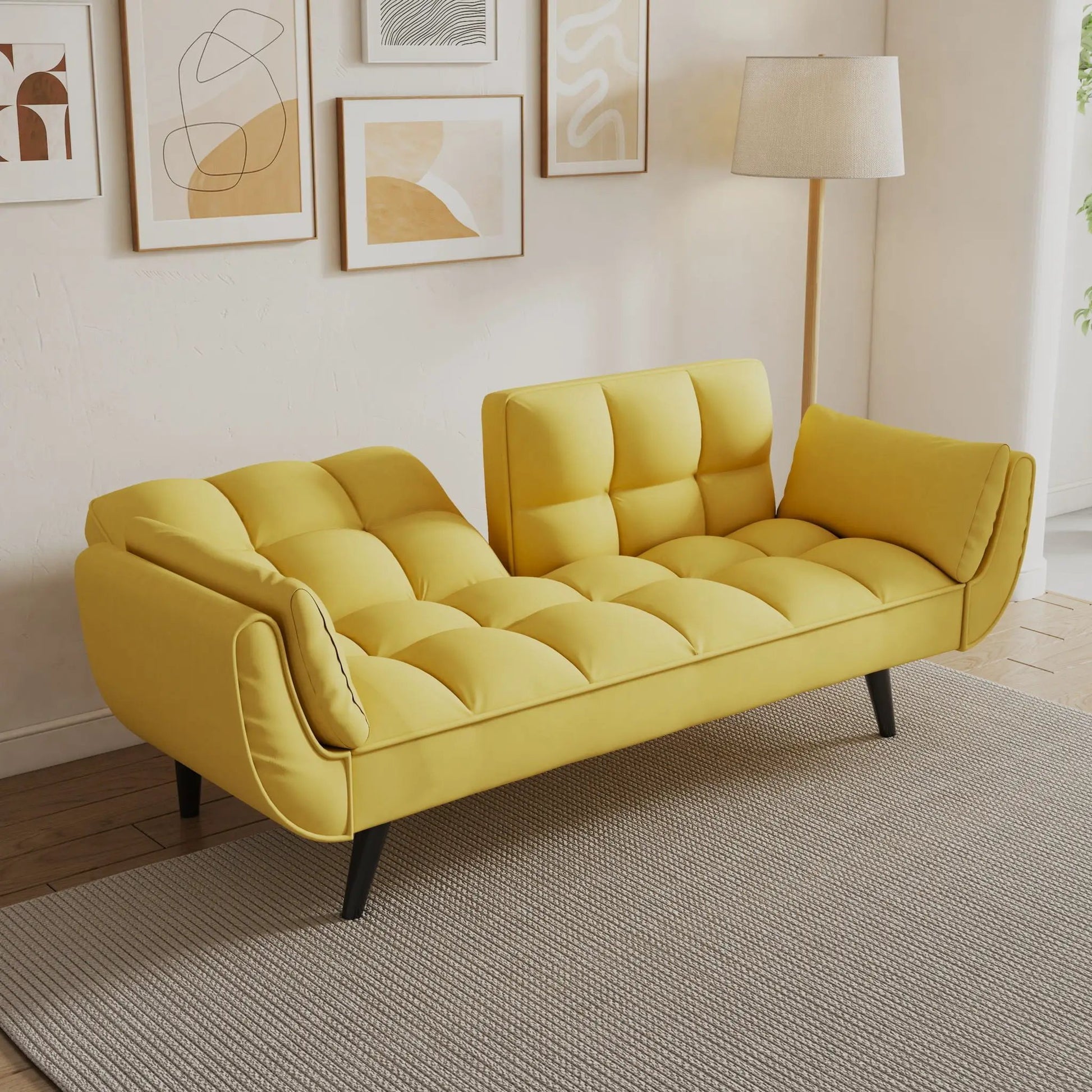 Yellow two-armrest futon sofa on Tampa Home & Garden Store