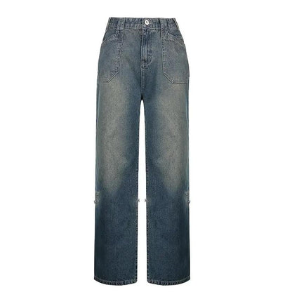 Vintage blue high-rise loose straight-leg jeans by FLIPSTYLEZLLC, faded denim on Tampa Home & Garden Store