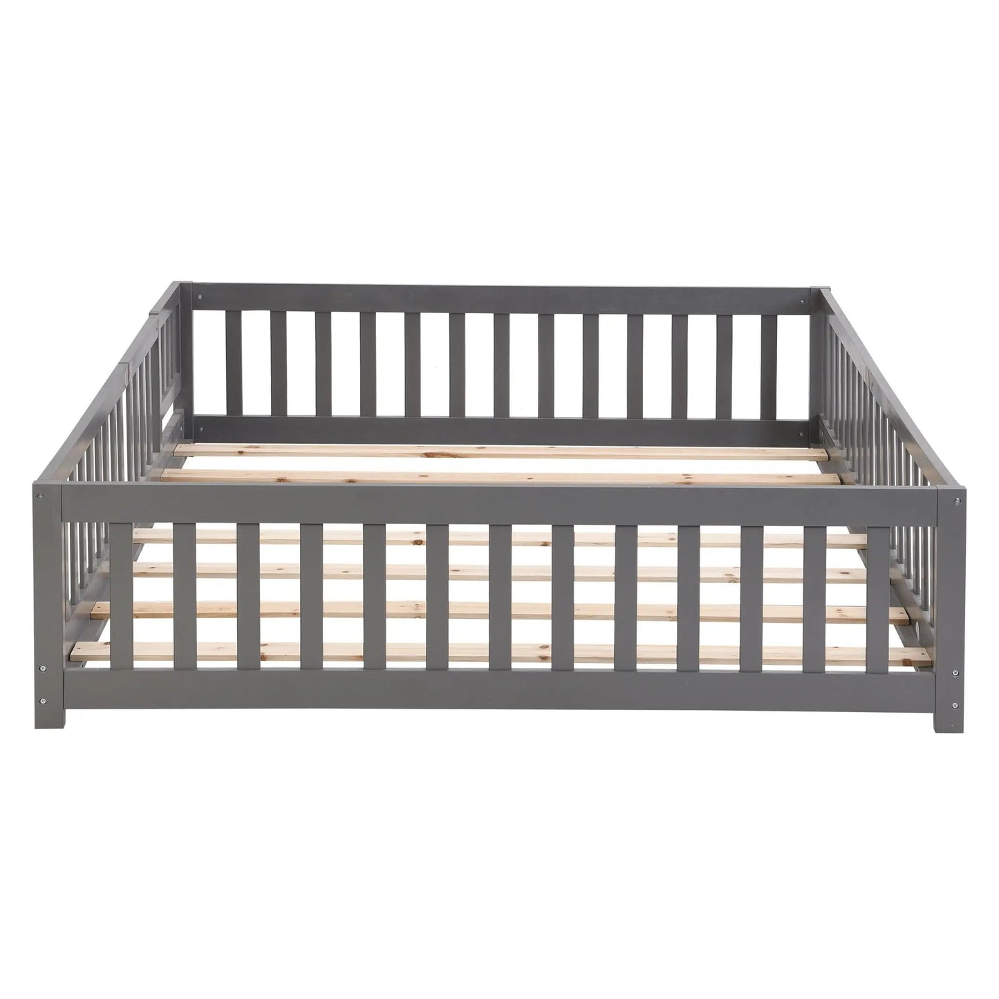 Solid Wood Floor Bed with Door and Fence