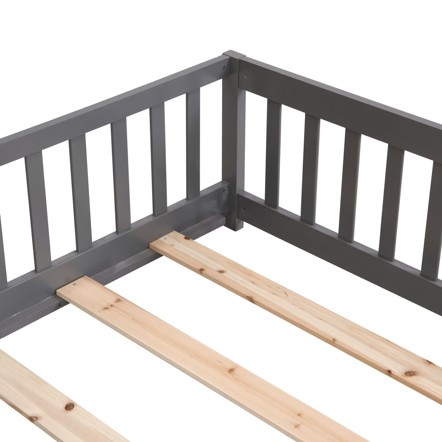 Platform bed HouseOfZazla gray solid wood floor bed frame with guard rails on Tampa Home & Garden Store