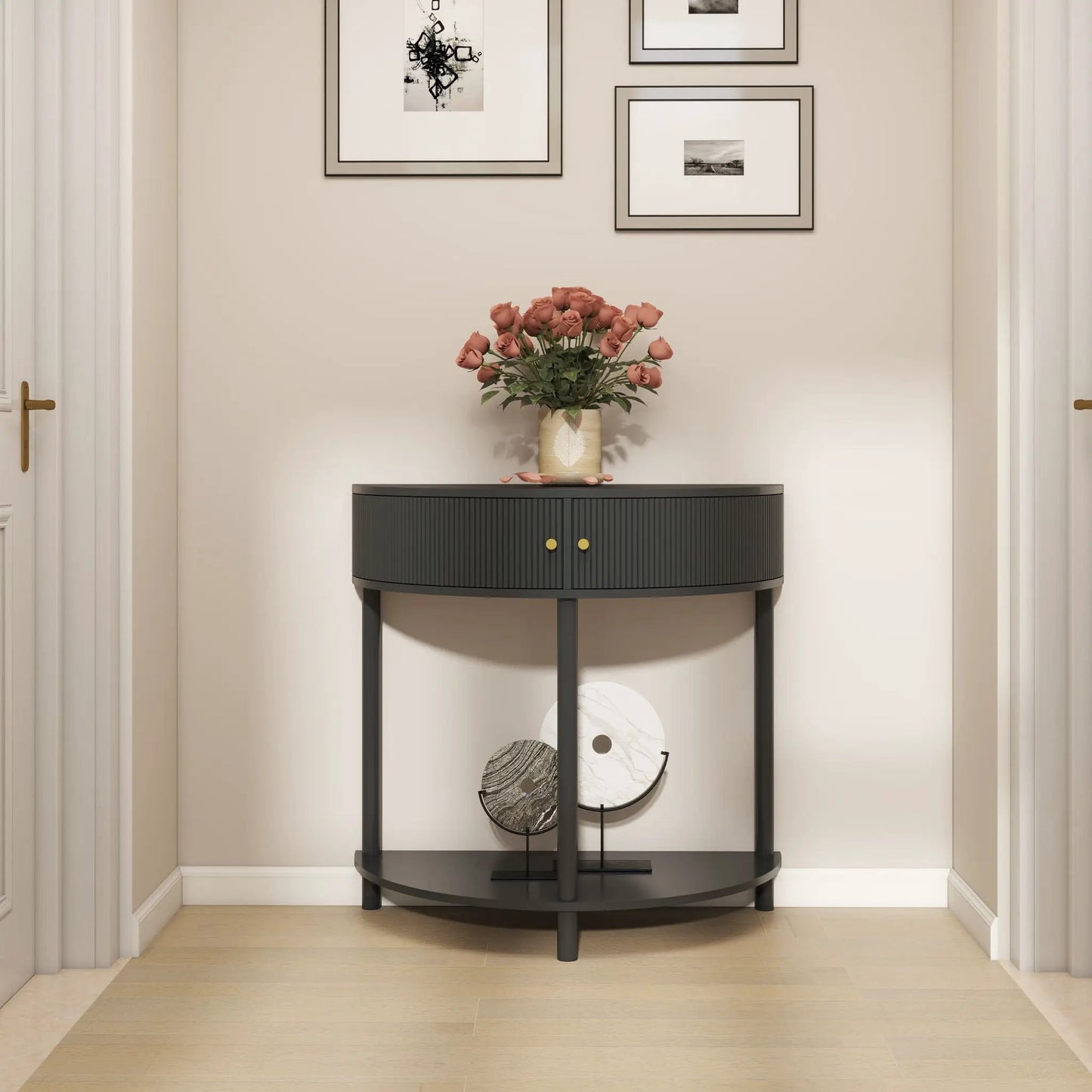 Demi Lune Console Table with 2 Storage Drawers