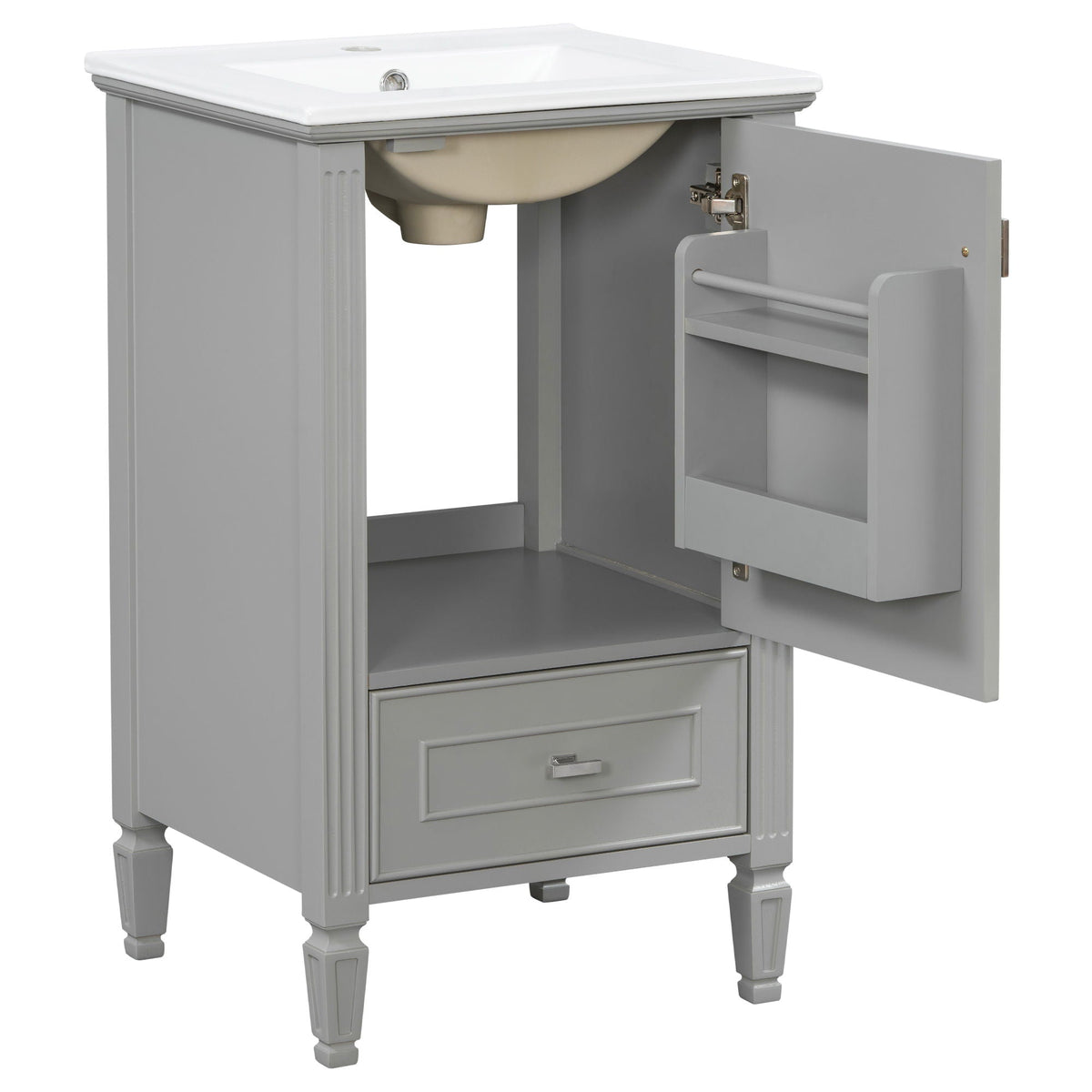 Retro bathroom vanity with sink gray cabinet white basin soft-close doors HouseOfZazla on Tampa Home & Garden Store