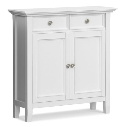 Amherst storage cabinet by HouseOfZazla, white finish with drawers and panel doors, nickel knobs on Tampa Home & Garden Store