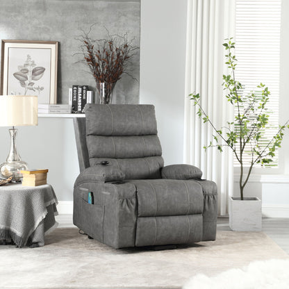 HouseOfZazla lift chair recliner in gray fabric with massage and heat side pockets on Tampa Home & Garden Store