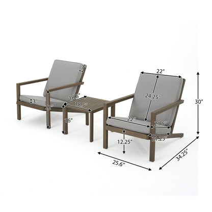 Celestaria 3-Piece Chat Set with 2 Adirondack chairs and table, gray cushions HouseOfZazla on Tampa Home & Garden Store
