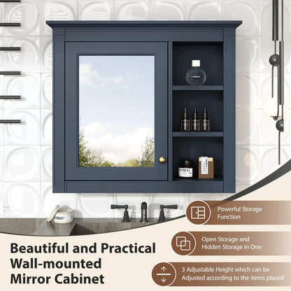 Wall Mounted Cabinet With Mirror and Open Shelves