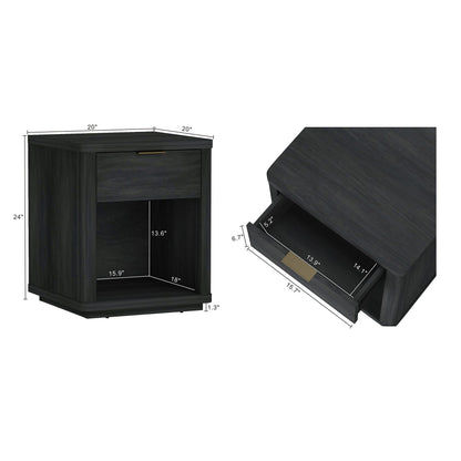 Evelyn Nightstand with 1 Drawer and Open Shelf in dark gray wood by HouseOfZazla on Tampa Home & Garden Store