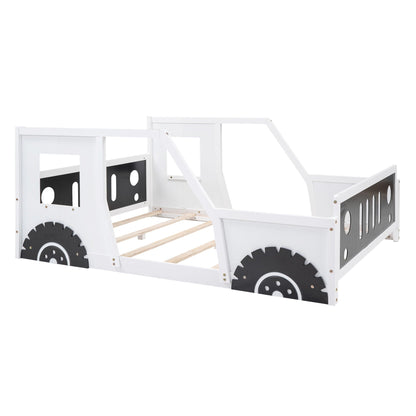 Classic car shaped platform bed with wheels, white frame and black side panels on Tampa Home & Garden Store