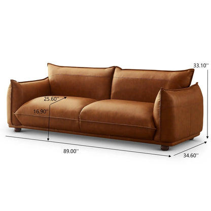 Emma Mid-Century Modern Luxury Sofa tan leather stationary 3-seat by Unique Piece Furniture on Tampa Home & Garden Store