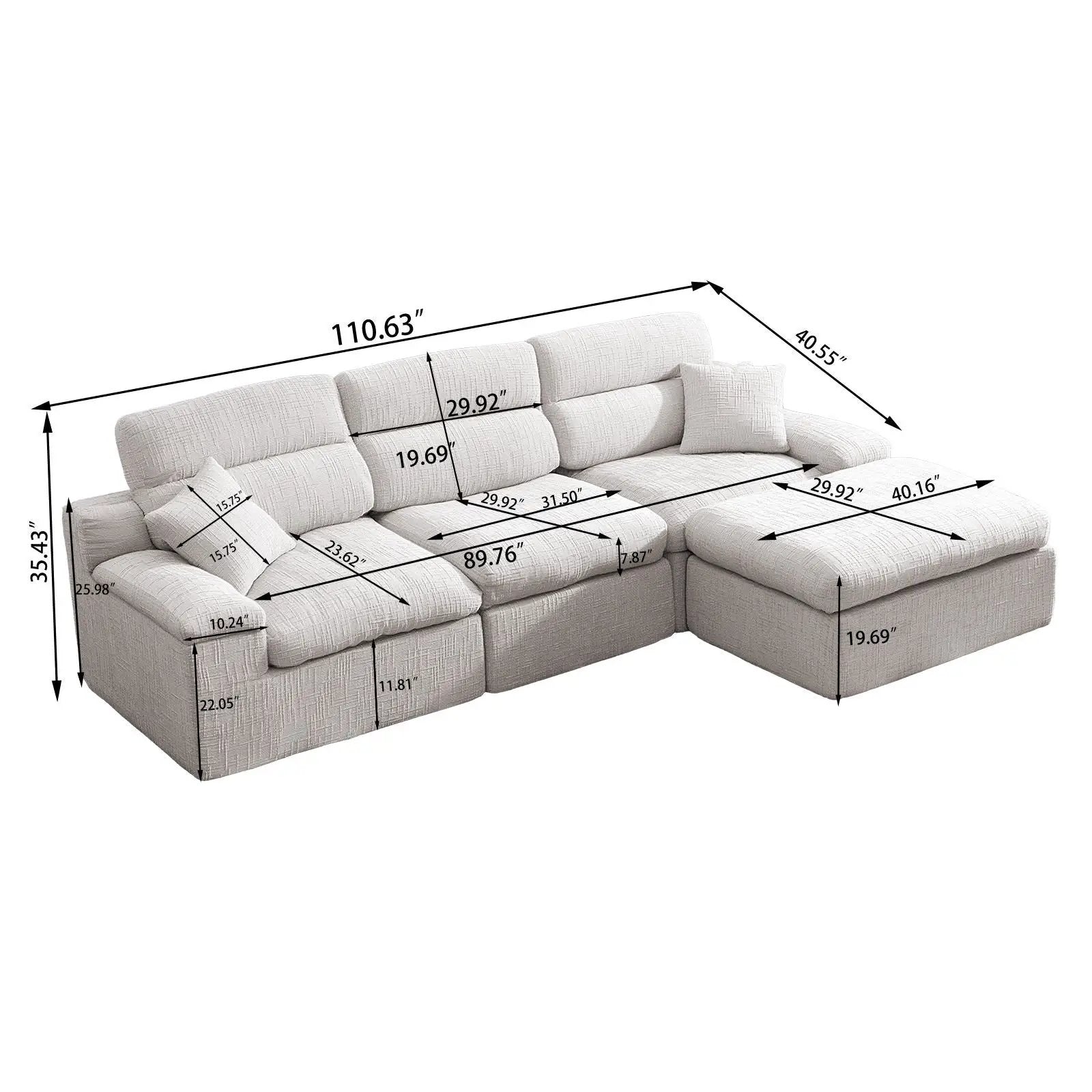 Corner chaise sofa with high backrest beige fabric 2-piece set Unique Piece Furniture on Tampa Home & Garden Store