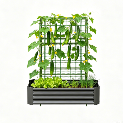 Outdoor Raised Garden Bed and Trellis Planter