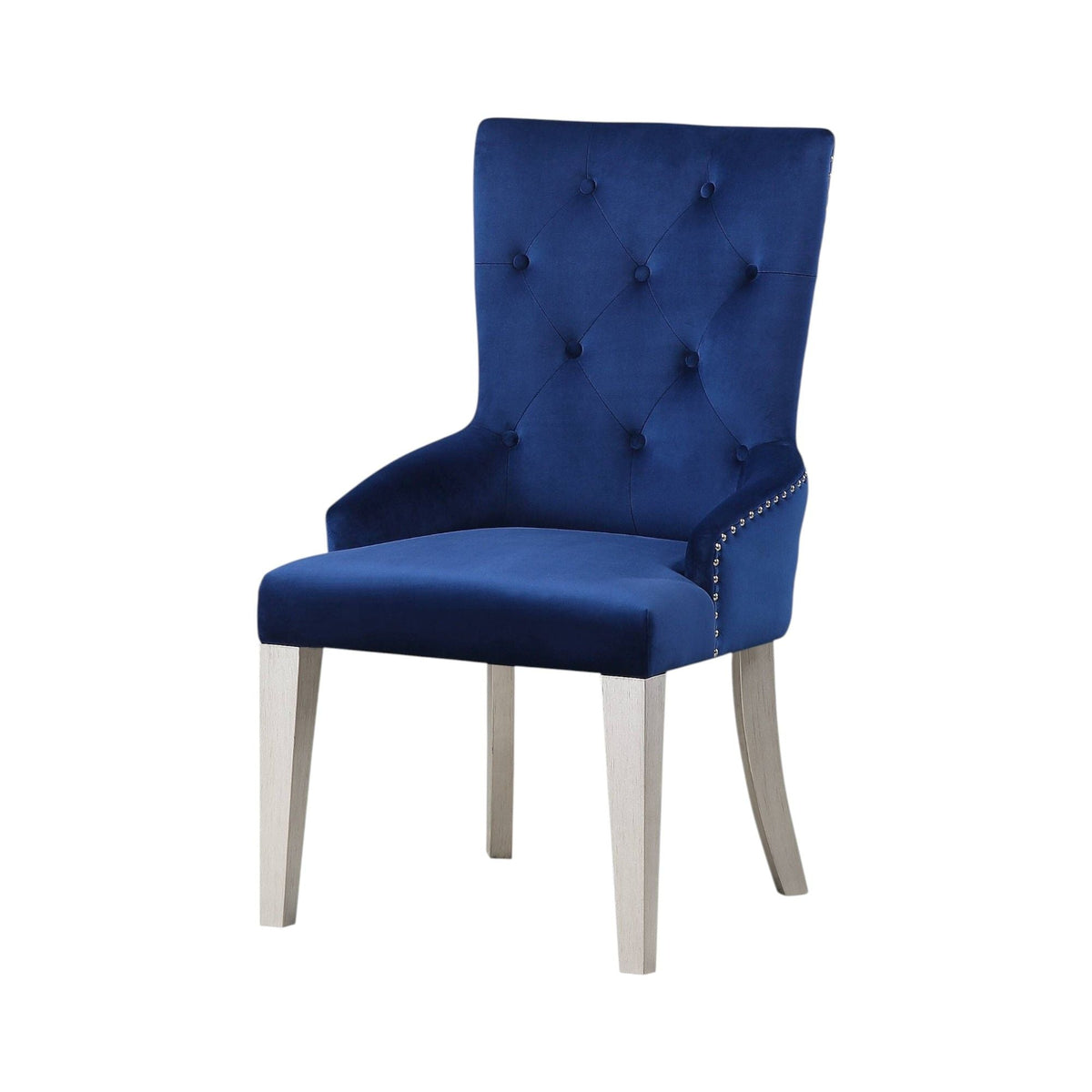 Blue velvet high-back tufted kids' side chair by HouseOfZazla with light wood legs on Tampa Home & Garden Store