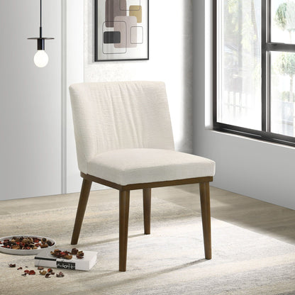 Mid-Century dining chair set of 2 with solid wood frame, beige upholstery and dark legs on Tampa Home & Garden Store