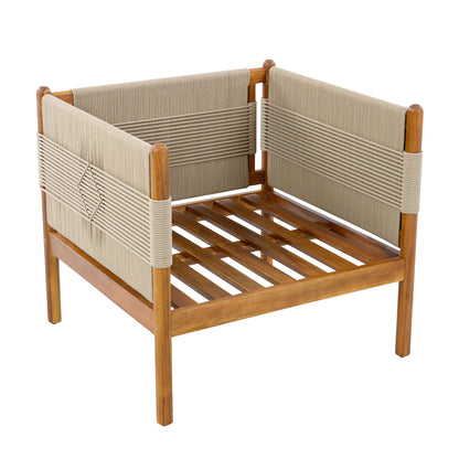 Outdoor Club Chairs (Set of 2) with beige rope-wrapped seating and teak frame by HouseOfZazla on Tampa Home & Garden Store