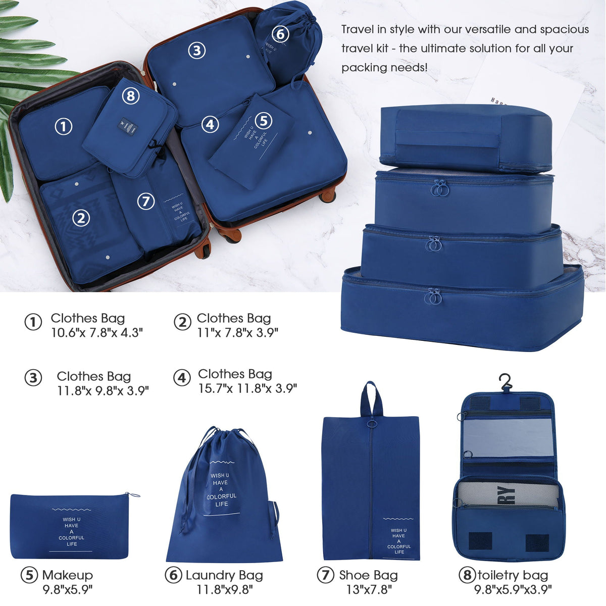 HouseOfZazla 4-piece blue hardshell luggage set with spinner wheels TSA lock on Tampa Home & Garden Store