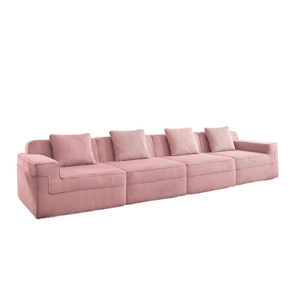 Modular 4-seat boneless sofa in pink corduroy upholstery with tufted cushions on Tampa Home & Garden Store
