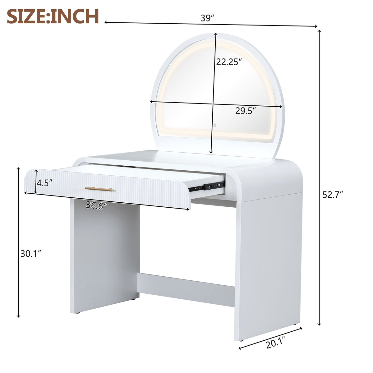 Makeup vanity table with lighted mirror, white finish, drawer by HouseOfZazla on Tampa Home & Garden Store