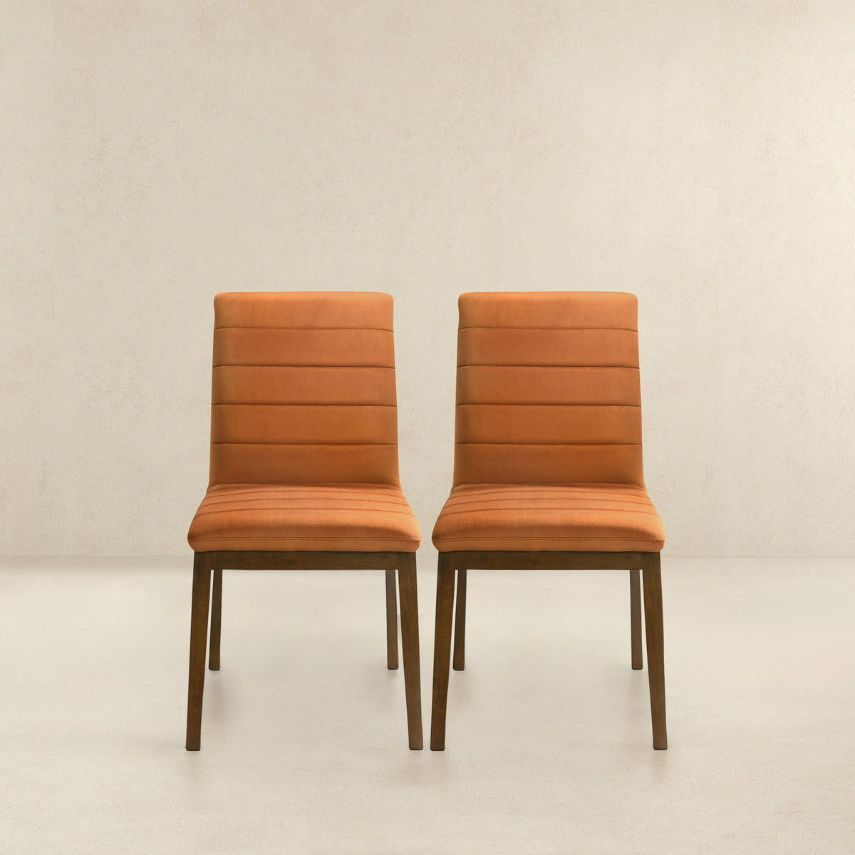 Modern dining chair set in orange upholstery, solid wood base, set of 2 on Tampa Home & Garden Store