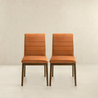 Modern dining chair set in orange upholstery, solid wood base, set of 2 on Tampa Home & Garden Store