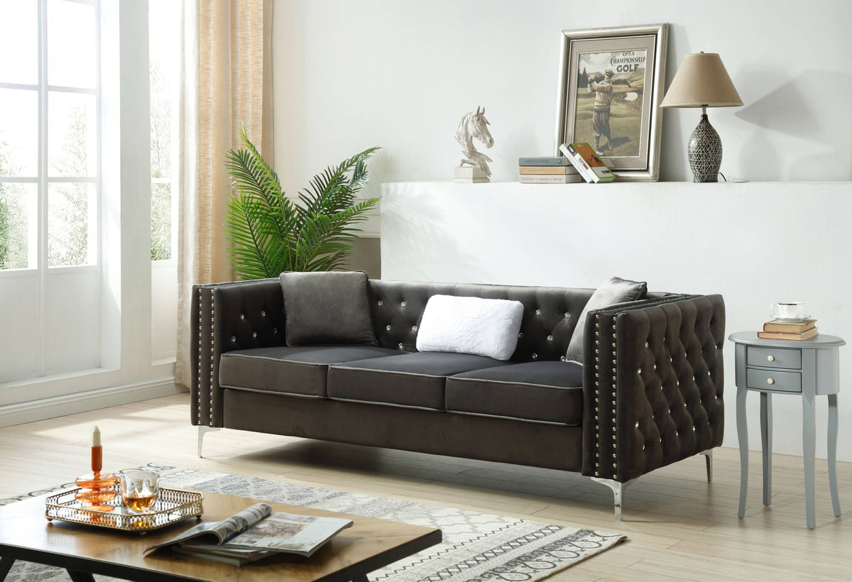 Modern Tufted Sofa With Steel Legs and a Cushion