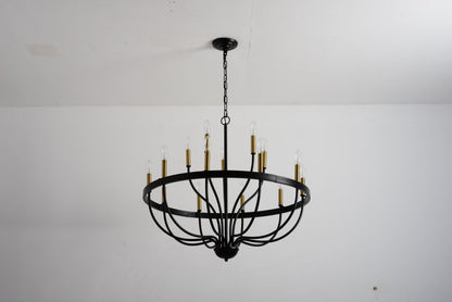 18-light industrial iron candle chandelier with black frame and gold candle cups on Tampa Home & Garden Store