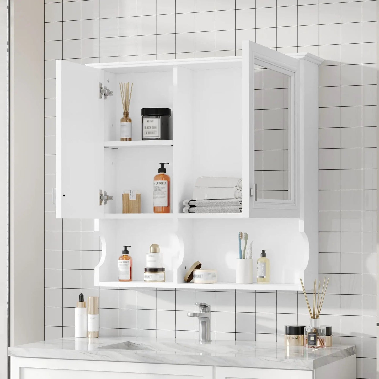 Wall Mounted Mirror Medicine Cabinet with Doors