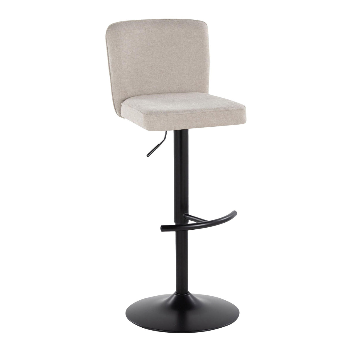 Contemporary adjustable barstool with swivel beige fabric, rounded T-footrest, black base on Tampa Home & Garden Store