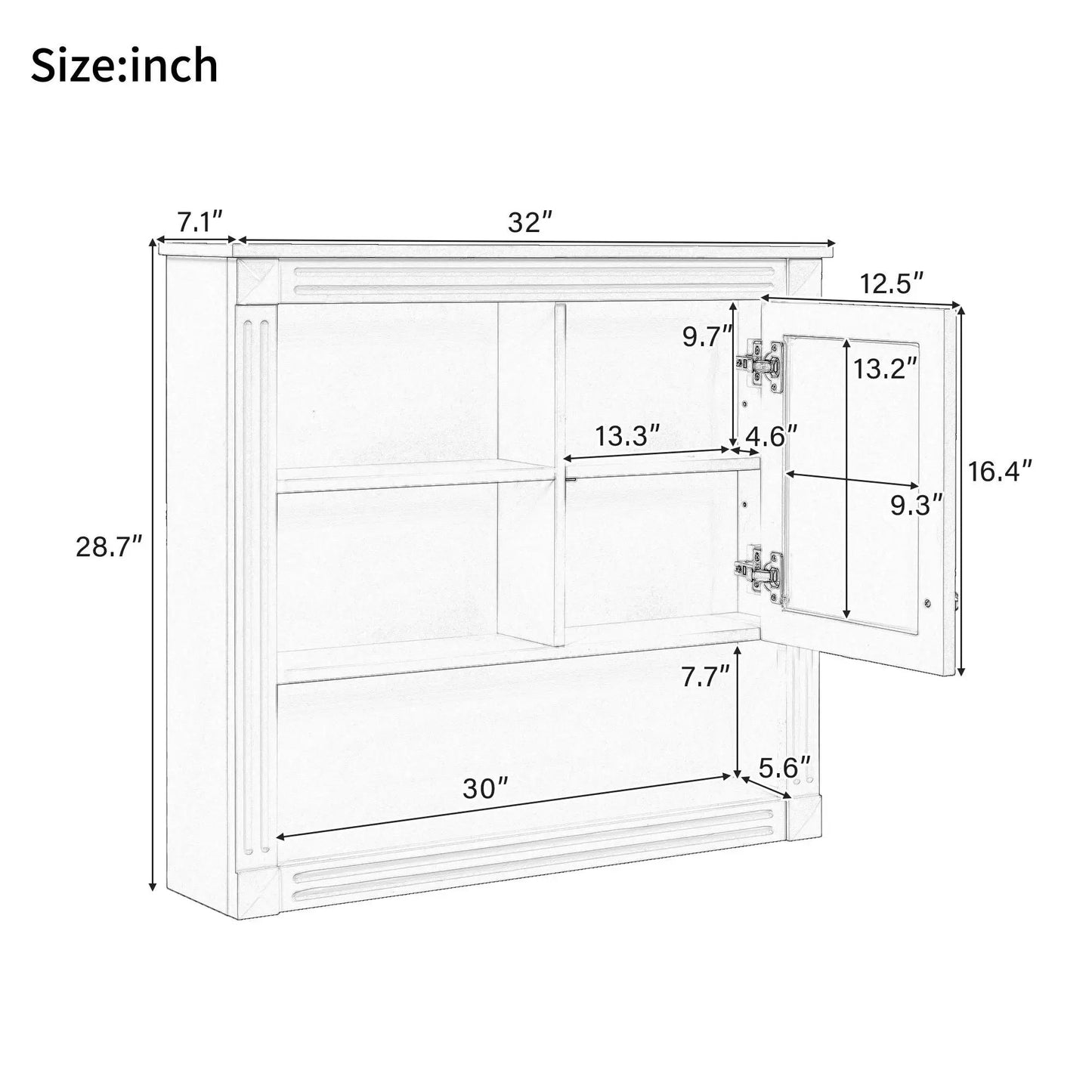 Wall Mounted Cabinet With Mirror and Shelves