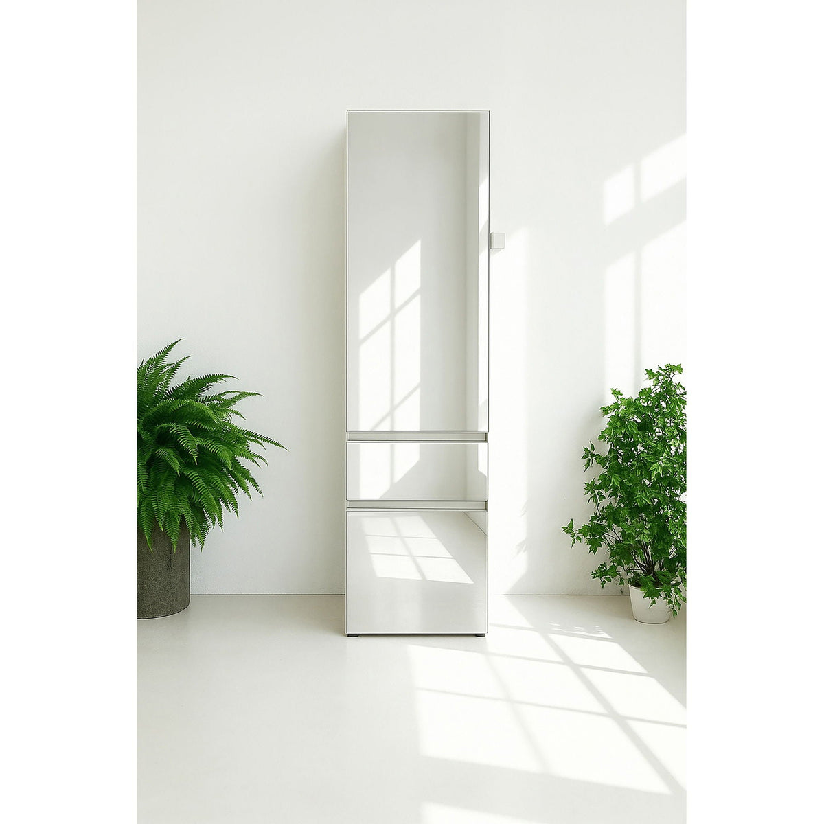 Slim modular closet cabinet with mirror front in white, HouseOfZazla wardrobe on Tampa Home & Garden Store