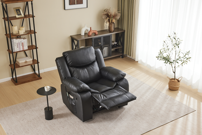 Black air leather recliner chair with vibration and heating by HouseOfZazla, extended footrest on Tampa Home & Garden Store