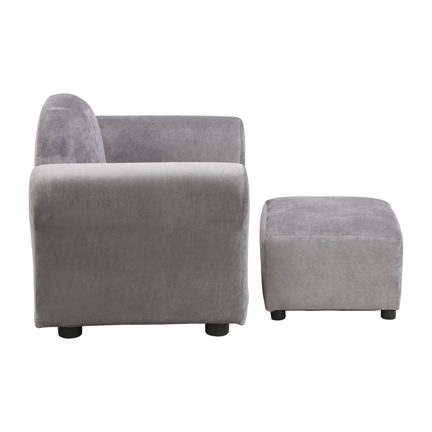 Kids Gray Upholstered Recliner Chair and Ottoman