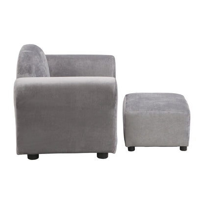Kids Gray Upholstered Recliner Chair and Ottoman