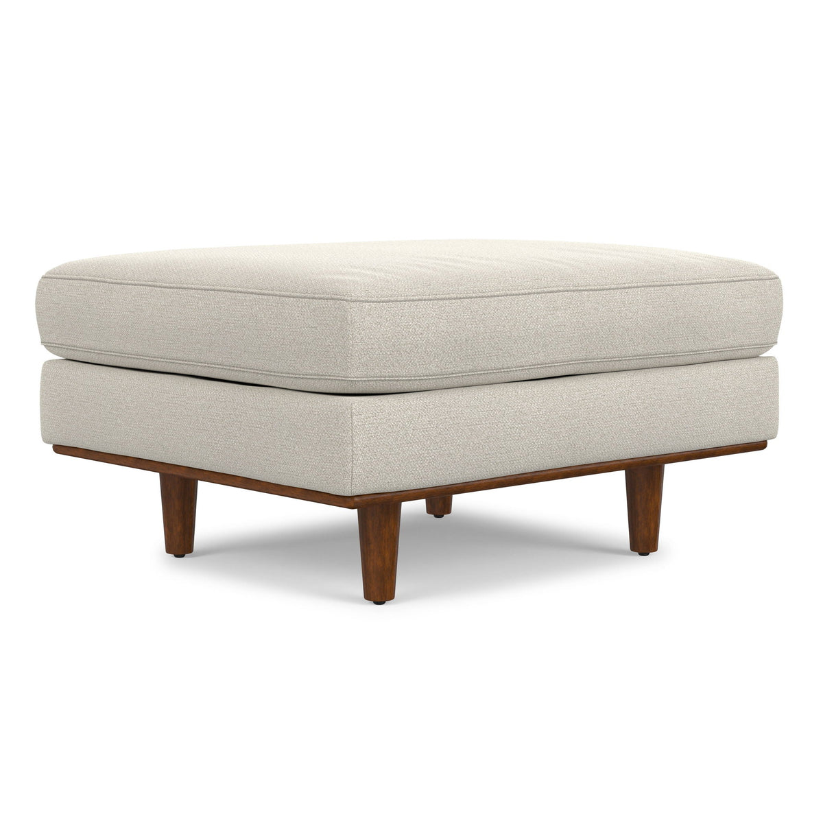 Morrison Handcrafted Ottoman and Feather Cushion beige upholstery with wooden legs on Tampa Home & Garden Store