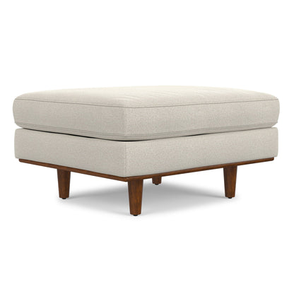 Morrison Handcrafted Ottoman and Feather Cushion beige upholstery with wooden legs on Tampa Home & Garden Store