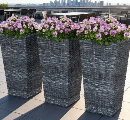 Taper Planters set of 3 by HouseOfZazla in woven texture with drainage holes and blooms on Tampa Home & Garden Store