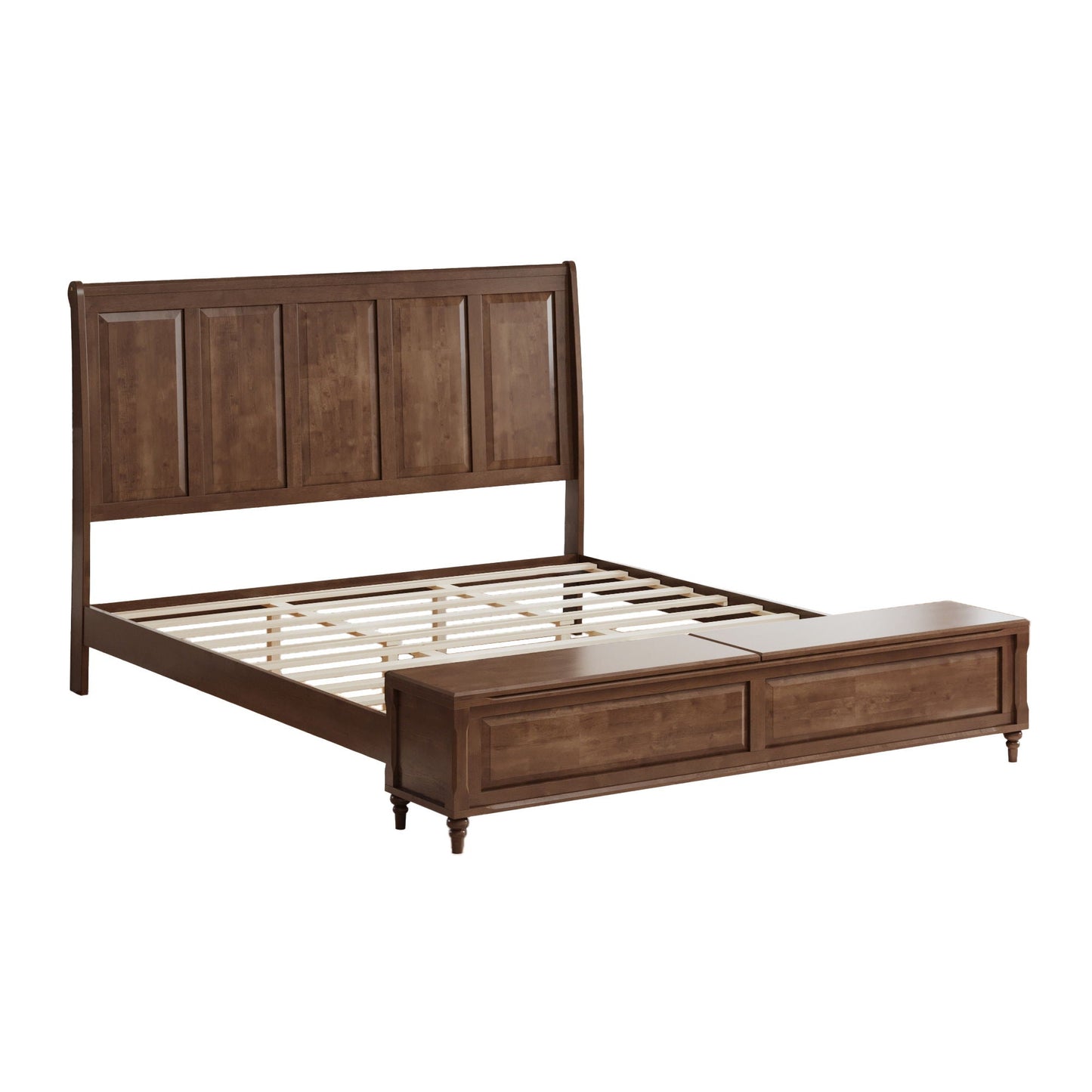 Modern Sleigh Bed with Tall Headboard and Bench