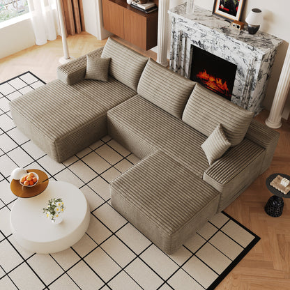 107-inch Cloud Sectional Sofa with Ottoman in beige ribbed fabric in a contemporary living room on Tampa Home & Garden Store