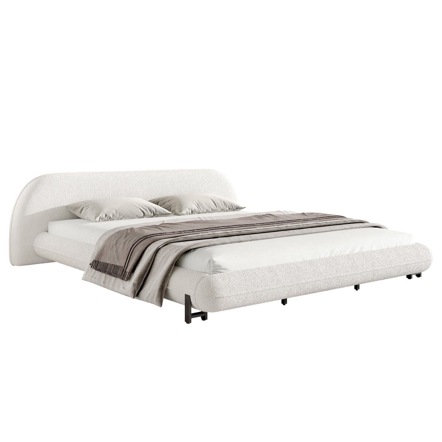 King Size Bed Frame with Boucle and Headboard