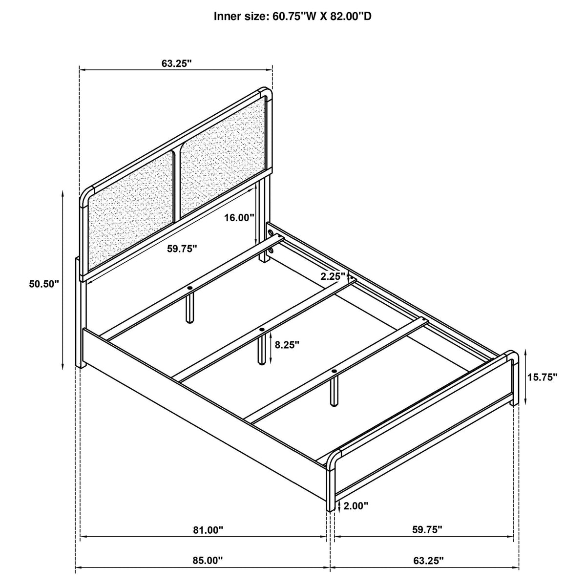 Burton bed with upholstered headboard in a panel bed frame design on Tampa Home & Garden Store